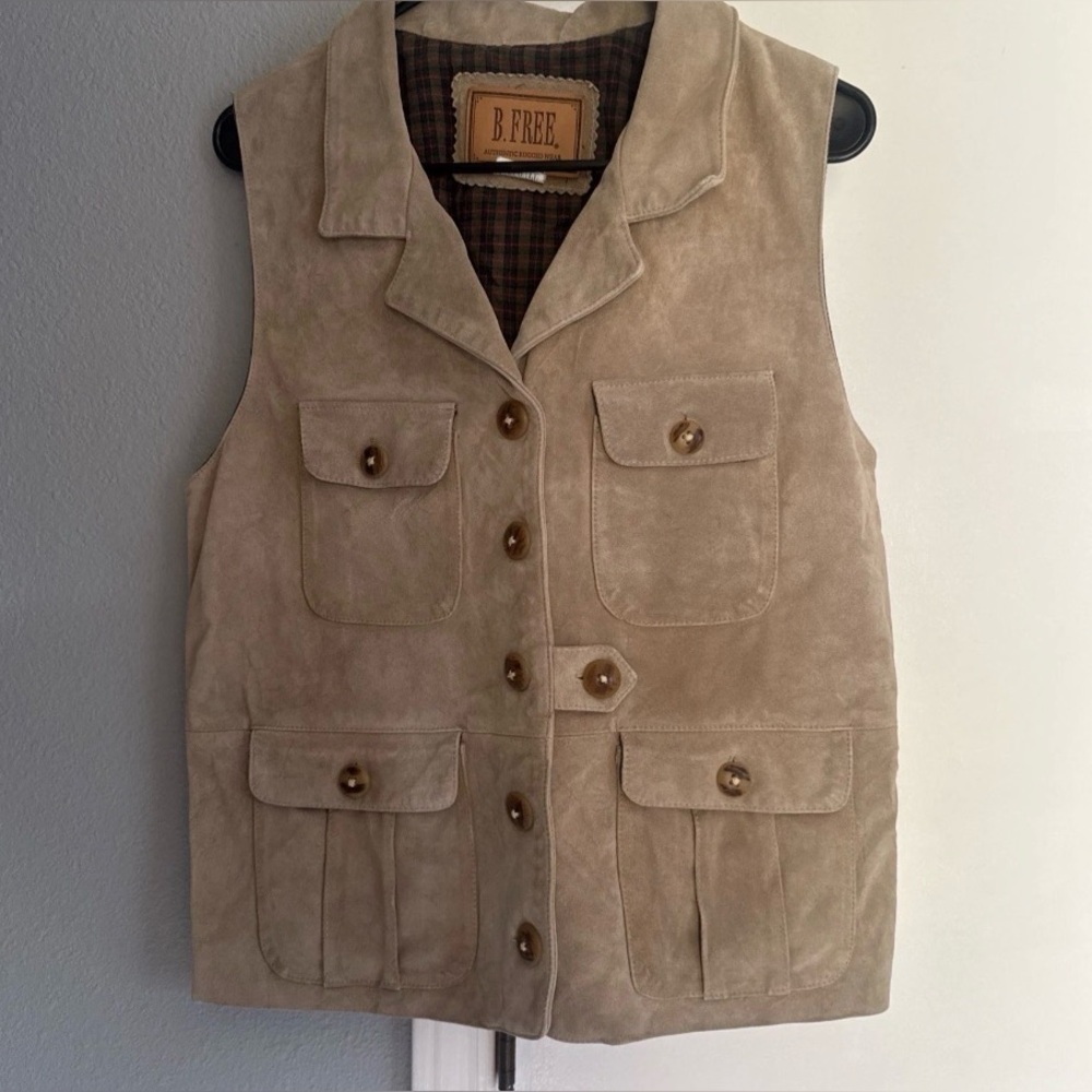 B. Free Authentic Rugged Wear California USA Leather Brown Vest Mens Medium